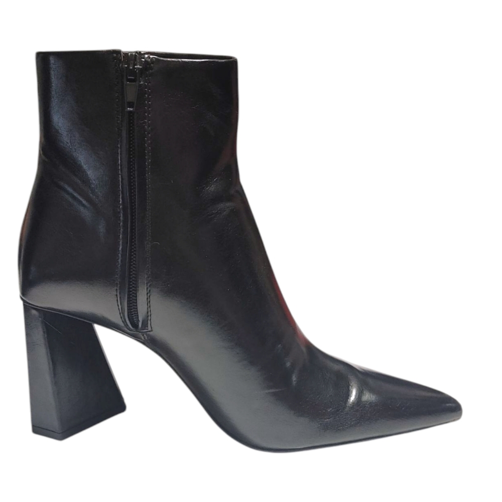 Zara Faux Leather Pointed Toe Geometric Heel Zipper Ankle Booties Womens Size 37 - Picture 2 of 9
